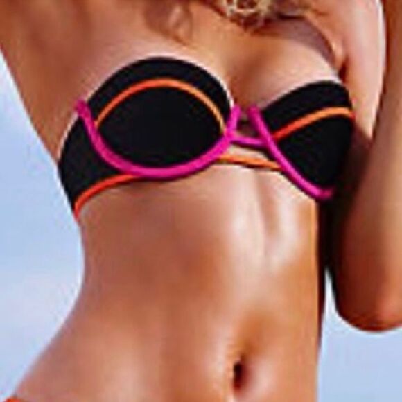 Victoria’s Secret Black Neon Strapless Bikini Top Size 32D - Picture 3 of 8